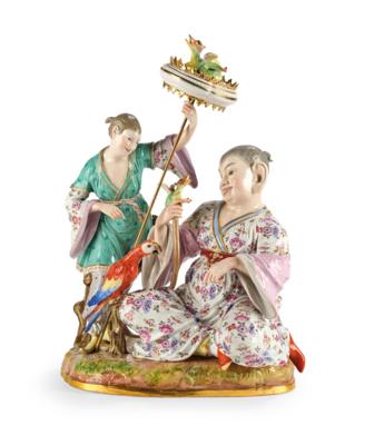 A Group with an Idol and a Parrot, Meissen, Second Half of the 19th Century, - Mobili; oggetti d'antiquariato; vetro e porcellana