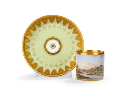 A Kothgasser Veduta Cup with a Saucer 'Vue du Haking près de Schönbrunn', Imperial Manufactory, Vienna 1808/09, - Vídeňská Sbírka