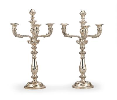 A Pair of Biedermeier Candleholders with Four-Light Girandole Inserts, from Vienna, - Vídeňská Sbírka