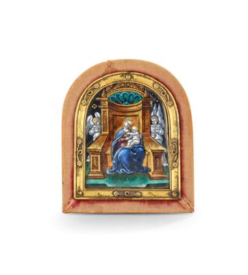 A Limoges Enamel Plate - Madonna and Child, - Nábytek, starožitnosti, sklo a porcelán
