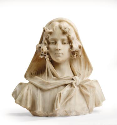 An Alabaster Bust of a Young Lady, Italy, Late 19th Century, - Nábytek, starožitnosti, sklo a porcelán
