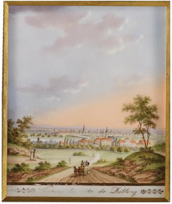 Anton Kothgasser, “Vienne du côté de Döbling” Glass Panel for a Light Shield, Vienna c. 1820, - Nábytek, starožitnosti, sklo a porcelán