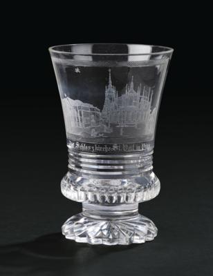 A Footed Beaker, Neuwelt Glass, Cut Attributed to Dominik Biemann, c. 1835, - Mobili e anitiquariato, vetri e porcellane