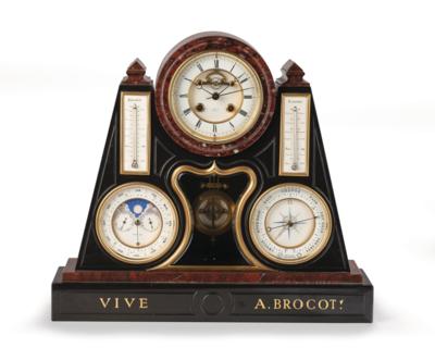 A Large Historicist Brocot Marble Mantel Clock with Perpetual Calendar and Weather Station, - Furniture, Works of Art, Glass & Porcelain
