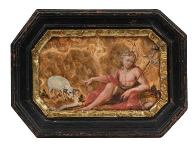 St. John the Baptist, Oil on Onyx Marble (Cotognino Alabaster), Italy, Early 17th Century, - Mobili e anitiquariato, vetri e porcellane