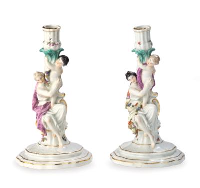 A Pair of Figural Candleholders, Meissen c. 1745–50 - Furniture, Works of Art, Glass & Porcelain