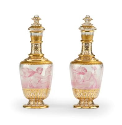 A Pair of Small Carafes, J. & L. Lobmeyr, Vienna, - Furniture, Works of Art, Glass & Porcelain