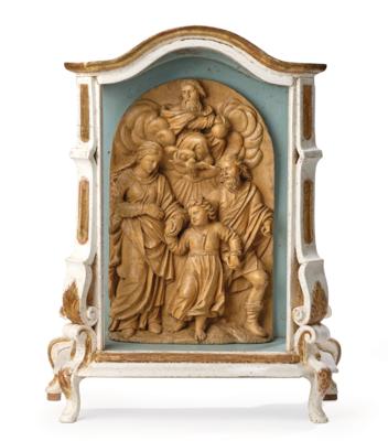 Relief Hl. Wandel in Vitrine, Augsburg 2. Hälfte 17. Jh., - Möbel, Antiquitäten, Glas & Porzellan