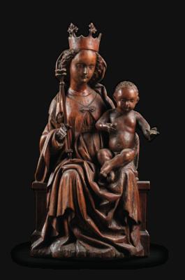 Thronende Madonna mit Kind, Tirol(?) um 1460 – 70, - Möbel, Antiquitäten, Glas & Porzellan