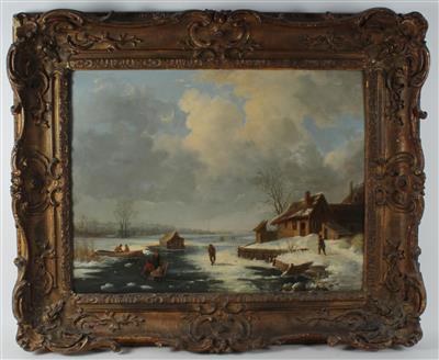 Johannes Franciscus Hoppenbrouwers (Den Haag 1791-1866) Holländische Winterlandschaft mit Eisläufern, - Obrazy
