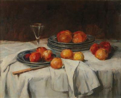 Carl Schuch Umkreis/Circle (1846 - 1903) Stillleben mit Äpfel und Weinglas, - Bilder