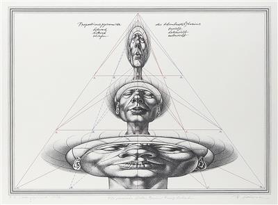 Rudolf Hausner * (Wien 1914 - 1995) "Adam Proportional (Adams Pyramide)", - Druckgrafik und Multiples