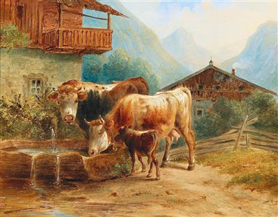 Joseph Heike zugeschrieben/attributed (1811-1861) Kühe an der Tränke, - Sommerauktion Bilder