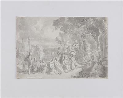 Carl Mayer zugeschrieben/attributed (1810-1876) Pilger bei der Rast vor einem Brunnen (recto), - Obrazy