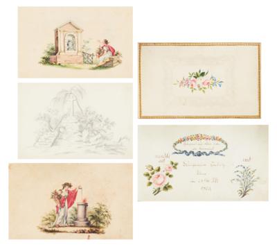 Konvolut Stammbuchblätter, 1. Hälfte 19. Jahrhundert - Disegni e stampe fino al 1900, acquarelli e miniature