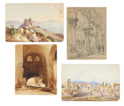 Konvolut Italienische Ansichten - Graphiken, Zeichnungen und Aquarelle bis 1900