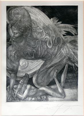 Radierung von ERNST FUCHS "Ein Engel tränkt den dürstenden Samson", 1967 - Charity "HEMAYAT"