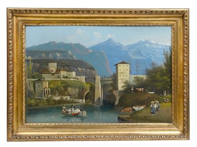 Biedermeier Picture Clock "Ponte de Crevola" - 19th Century Paintings and Watercolours