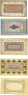 Staniolkarten (Gratulationskarten) und Visitenkarten - Meisterzeichnungen und Druckgraphik bis 1900, Aquarelle, Miniaturen