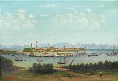 Ludwig Rubelli von Sturmfest  (1841-1905) –Harbour of Ragusa with Austrian fleet, - Casa Imperiale e oggetti d'epoca