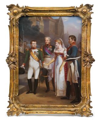 Porcelain picture of Napoleon I with Tsar Alexander I, - Rekvizity z císa?ského dvora