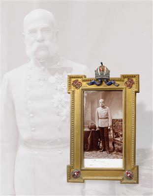 Emperor Franz Joseph I of Austria – gifr portrait in presentation frame, - Rekvizity z císařského dvora