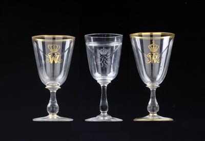 Kaiser Wilhelm I. - 2 Sherry und 1 Likörglas aus Tafelgarnituren, - Kaiserhaus und Historika