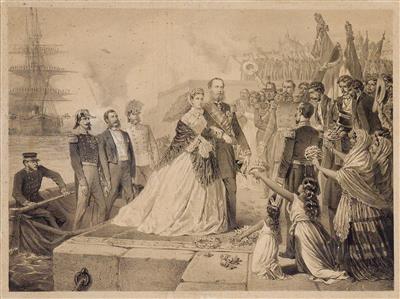 Ankunft Kaiser Maximilian I. und seiner Gemahlin Charlotte in Vera Cruz (Mexiko) am 29. Mai 1864, - Kaiserhaus und Historika