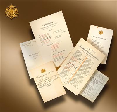 Imperial Austrian Court - 6 invitations, menus and seating plans, - Rekvizity z císařského dvora