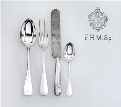 A cutlery service for 12 persons with punched imperial double eagle and inscription "E. R. M. Sp.", - Rekvizity z císařského dvora