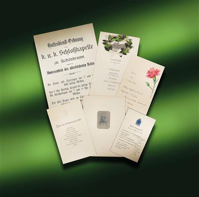 Archduke Franz Salvator and Archduchess Marie Valerie - mixed lot of menu cards and programmes, - Imperial Court Memorabilia and Historical Objects