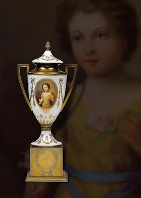 A covered vase with a portrait of Franz, Duke of the Reichstadt (Napoleon II), - Imperial Court Memorabilia and Historical Objects