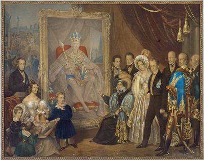 Emperor Ferdinand I and his family behold the portrait of the late Emperor Francis I, - Imperial Court Memorabilia and Historical Objects
