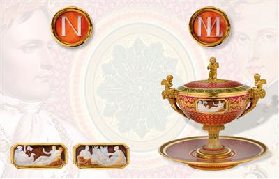Emperor Napoleon I – covered bowl marking the birth of his son Napoleon II, King of Rome, - Imperial Court Memorabilia and Historical Objects