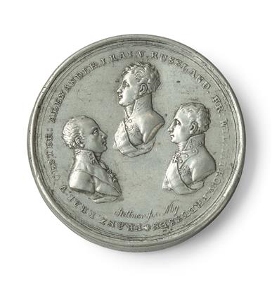 Pin medal of the allied monarchs of Emperor Francis I, Czar Alexander I and Frederick William III, - Rekvizity z císařského dvora