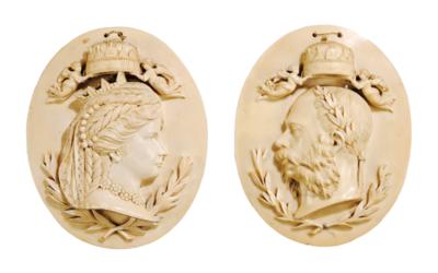 Emperor Francis Joseph I and Empress Elisabeth - 2 raised medallions, - Casa Imperiale e oggetti d'epoca