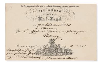 "Einladung zur k. k. Hof-Jagd 1865", - Kaiserhaus & Historika