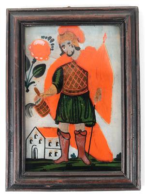 Hinterglasbild, Hl. Florian, - Folk art and sculptures