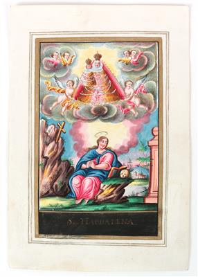 Heiligenbild S. Magdalena, - Fayencen, Volkskunst, Trachten und Skulpturen