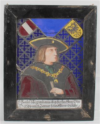 Glasbild Kaiser Maximilian, - Volkskunst, Fayencen und Skulpturen