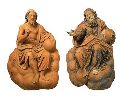 Gottvater und Sohn, - Volkskunst, Fayencen und Skulpturen