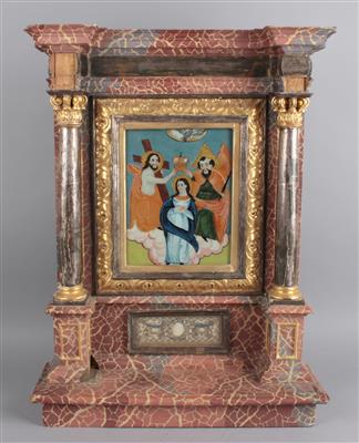 Hausaltar mit Hinterglasbild Marien Krönung, - Antiquariato