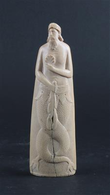 Rückenstück einer Tabakraspel oder Muskatnussreibe mit Darstellung des Neptun, - Volkskunst, Fayencen und Skulpturen
