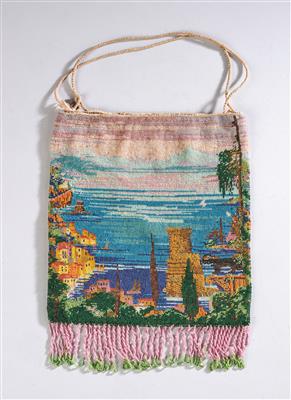 Gestrickte Tasche mit Ansicht des Küstenstreifens der Riviera di Levante, - Lidové umění, sochy a fajáns