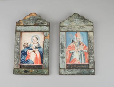 Zwei Heiligenbilder in Spiegelschliff Rahmen, - Volkskunst, Skulpturen & Fayencen