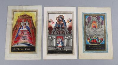 3 unterschiedliche Andachtsbilder aus dem Wallfahrtsort "Maria Cell", Mitte 19. Jh., - Volkskunst, Skulpturen & Fayencen