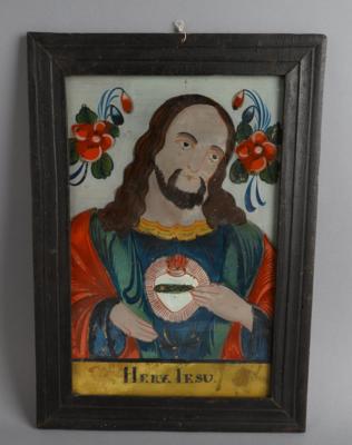 Hinterglasbild, Sandl - Herz Jesu, - Volkskunst, Skulpturen & Fayencen