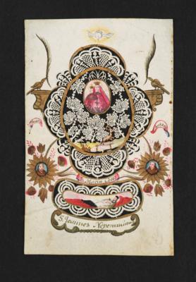 Detailreiches Spitzenbild aus Mariazell mit dem Hl. Nepomuk im Grab, 18. Jh., - Arte popolare e religiosa, sculture e maioliche