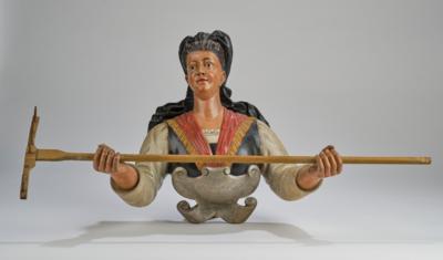 Figuraler Handtuchhalter mit junger Bäuerin, - Arte popolare e religiosa, sculture e maioliche