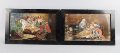 Paar Hinterglasbilder - Tod der Hl. Maria und Tod des Hl. Joseph, - Antiquariato